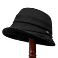 Elegant black winter bucket hat with faux fur trim and wool texture for elderly women - M (56-58cm) / Black