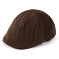 Detail shot of vintage dark brown suede flat cap showing fine fabric texture and stitching - Adjustable / Coffee