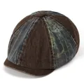 Detail of vintage patchwork newsboy cap in dark brown corduroy and camo pattern - M (56-58cm) / Coffee