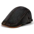 Detail of dark denim ivy cap featuring yellow contrast stitching and metal side buckle - Adjustable / Black Denim