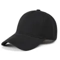 Detail of pure black cotton baseball cap showing six-panel stitch and breathable eyelets - Adjustable / Black