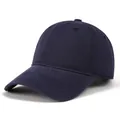 Detailed view of deep blue cotton twill baseball cap showing six-panel stitching and vent holes - Adjustable / Navy Blue