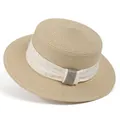 Klassischer Strohhut mit weißem Strassband für sommerlichen Sonnenschutz im Freien - M(56-58cm) / Beige