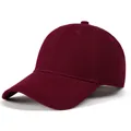 Close-up of deep red cotton baseball cap showing twill texture and reinforced stitching - Adjustable / Burgundy