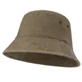 Retro washed cotton bucket hat in khaki featuring short brim and metal ventilation holes - M (56-58cm) / Khaki