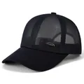 Detail of breathable mesh crown and fashion metal plaque on summer baseball cap - Adjustable / Navy Blue
