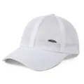 Detailed macro view of white summer mesh baseball cap with side fashion metal buckle - Adjustable / White