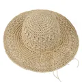 Dames zonnehoed van hol geweven stro met brede rand en kwastjesstrik voor vakantie aan zee - M (56-58cm) / Beige