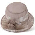 Elegant lotus pink sun hat for elderly women with floral embroidery and mesh details - M(56-58cm) / Khaki
