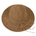 Detail van een hol geweven strohoed met brede rand en decoratieve strik voor strand - M (56-58cm) / Khaki