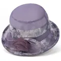 Detail of purple mesh sun hat with large floral accent and breathable texture - M(56-58cm) / Taro