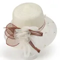 Detail of elegant summer sun hat with organza floral accent and pearl bead embellishments - M(56-58cm) / Off White