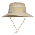 Detailansicht des khakifarbenen Sonnenhuts mit Mesh-Einsätzen und gelber Berg-Stickerei - M (56-58cm) / Khaki