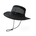 Detail of black outdoor sun hat with breathable hexagonal mesh and adjustable wind rope - M (56-58cm) / Black
