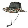 Chapeau de soleil camouflage pour homme avec large bord, maille respirante et cordon - M (56-58cm) / Camouflage Vert Armée