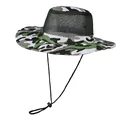 Détails du chapeau de soleil camouflage avec mesh respirant et mentonnière ajustable - M (56-58cm) / Gris Camouflage Prairie