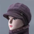 Winter knitted hat and neck gaiter set for elderly women with warm fleece lining in purple - Single Hat / Taro