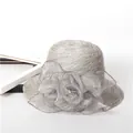 Silver grey woven sun hat with organza flower and pearl accents for women - M (56-58cm) / Light Gray