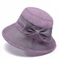 Women's breathable purple sun hat with mesh stitching and decorative bow for summer sun protection - M Size / Light Purple