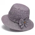 Chapeau de soleil élégant violet pour femmes âgées avec imprimé et grand nœud - M (56-58cm) / Mauve Clair
