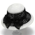 Chapeau de soleil élégant pour femme avec dentelle noire fleurie et grand nœud chic - M / Blanc avec bord blanc