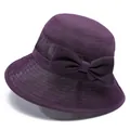 Women's purple sun hat with breathable mesh and decorative bow for outdoor sun protection - M Size / Purple