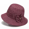 Chapeau de soleil bordeaux pour femmes avec motifs étoilés et nœud décoratif élégant - M (56-58cm) / Rouge