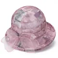 Elegante zonnehoed met bloemenmesh voor dames met grote strik en ademende brede rand - M / Paars