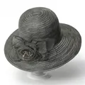 Elegante cappello da sole grigio scuro a tesa larga con decorazione floreale e perle - M / grigio scuro