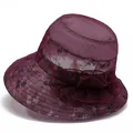 Deep purple sun hat for women with floral embroidery and a large organza flower decoration - M (56-58cm) / Purple (Floral Mesh)