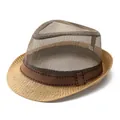 Men's breathable summer fedora hat with mesh crown and straw brim for sun protection - M / Khaki