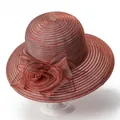 Cappello da sole pieghevole rosso mattone da donna con decorazione di un grande fiore in organza - M / Borgogna