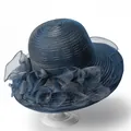Chapeau de soleil élégant bleu marine en organza pour femme avec décoration florale - M / Bleu marine