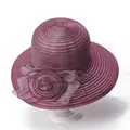 Elegant deep purple foldable sun hat for women with large organza floral decoration - M (56-58cm) / Deep purple