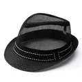Men's summer black fedora hat with breathable mesh top and decorative ribbon band - M / Black