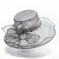 Detailed view of grey organza sun hat featuring large bow decoration and wide brim - M (56-58cm) / Gray