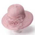 Detail of elegant pink organza sun hat with a large handmade floral mesh decoration - M (56-58cm) / Mauve