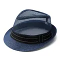 Breathable dark blue mesh sun hat for men with straw brim and decorative ribbon - M / Navy Blue