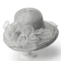 Vue détaillée du chapeau de soleil élégant en organza gris clair avec froufrous - M / Gris clair