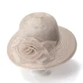 Detail of elegant beige sun hat featuring a large layered mesh flower with golden beads - M (56-58cm) / Khaki