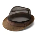 Men's dark brown mesh fedora hat with breathable straw-like texture for summer sun protection - M / Coffee