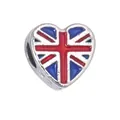 British flag heart charm in silver metal with red, blue, and white enamel finish - 1 Piece / UK Style