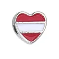 Silver heart-shaped charm with red and white enamel stripes for DIY jewelry making - 1 Piece / Austria Style