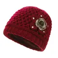 Gorro de punto de invierno burdeos para mujeres mayores con flor decorativa y forro polar grueso - Talla Única (Circunferencia 56-60) / Estilo A Burdeos Con Forro De Felpa