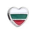 Heart-shaped Bulgaria flag charm bead in silver alloy with white green and red enamel - 1 Piece / Bulgaria Style