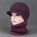 Detail of dark purple knit hat and neck warmer set with thick fleece lining - One Size (Stretchy) / Dusty Purple (Hat And Snood)