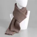 Sciarpa spessa in maglia di pelliccia di coniglio marrone per donne anziane in maglia - 150x30cm / Cachi