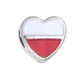Heart-shaped alloy charm bead with Poland flag white and red enamel for DIY bracelets - 1 Piece / Poland Style