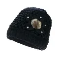 Gorro de punto negro para mujer con detalle floral y forro polar cálido interno - Talla Única (Circunferencia 56-60) / Estilo A Negro Con Forro De Felpa