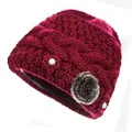 Gorro de lana de invierno para mujer mayor en rojo vino con flor de perla y pompón suave - Talla Única (Circunferencia 56-60) / Estilo B Burdeos Perla Decoración Forro Felpa